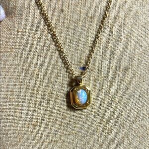 Small Opal Pendant gold tone setting and bell‎ 20 inch chain